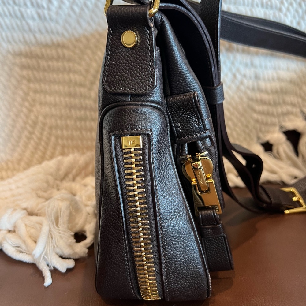 Elegant medium Dark Brown Tom Ford Jennifer Leather Shoulder Bag - Picture 4 of 10